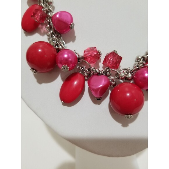 Red/Fuchsia Dangle Multi Bead Vintage Artisan 18" Necklace - with 2" Extension - Picture 4 of 10